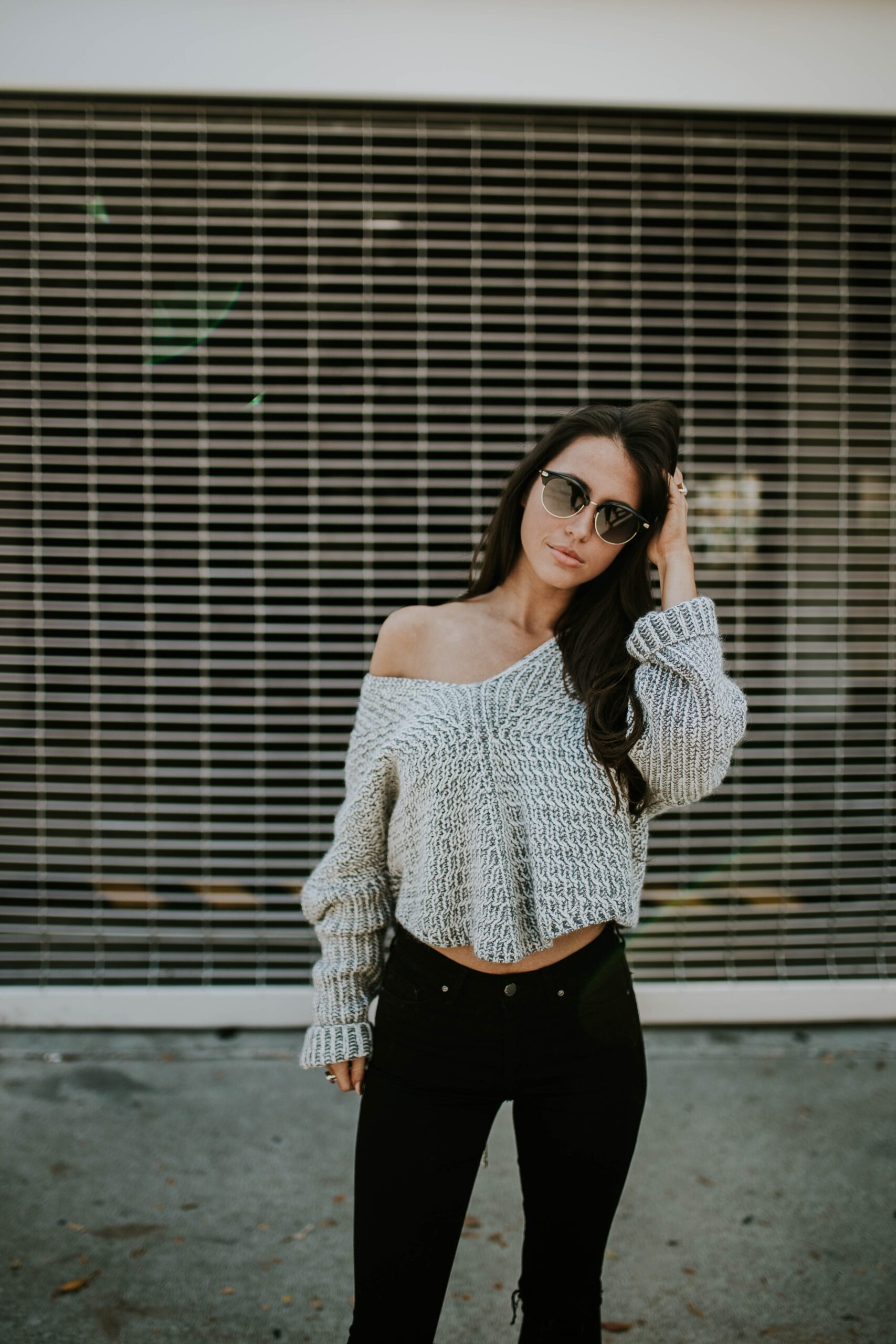 Woman wearing black sunglasses