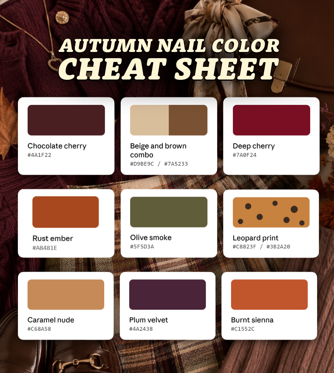 Autumn Nail color cheat sheet